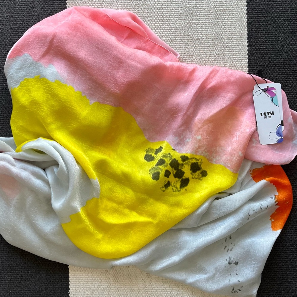 Silk scarf with pastel watercolor print - NWT